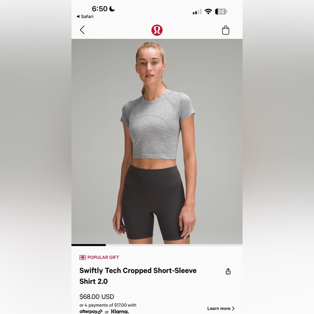 Swiftly Tech Cropped Short Sleeve Lululemon